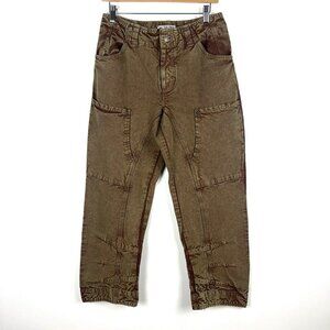 We the Free Slim Barrel Pants sz 8 Mustard Brown Distressed Ankle Casual Utility